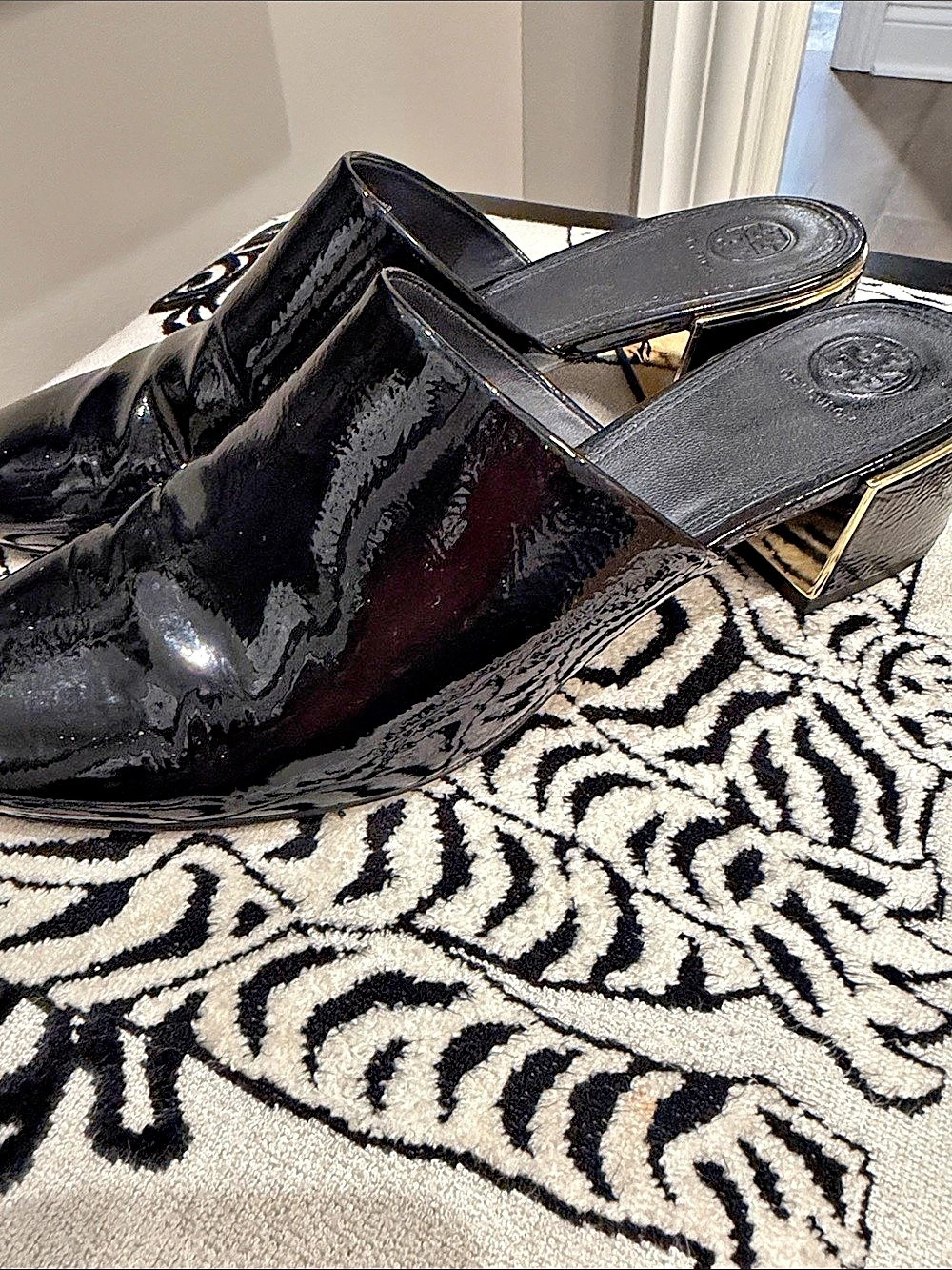 Tory Burch Black Patent Platform Mules